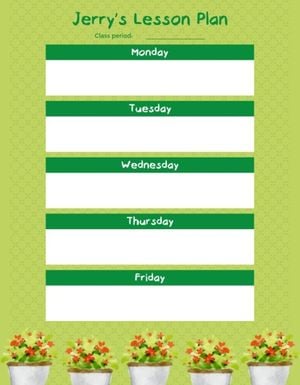 life planner, education, school, Green August Life Lesson Plan Template