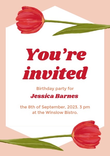 赤いバラの誕生日招待状 招待状
