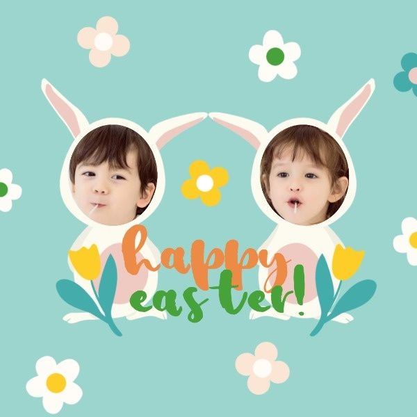happy easter, flowers, easter day, Easter Rabbit Collage Instagram Post Template