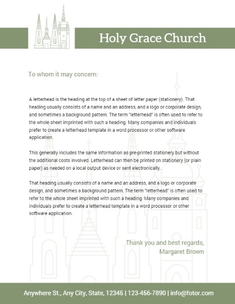 Customizable White And Green Church Letter Letterhead Templates | Fotor ...