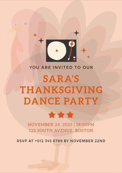 activity, gathering, dancing, Thanksgiving Dance Party Invitation Template