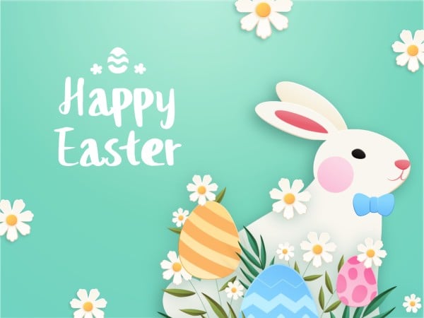 White Cute Rabbit Easter Greeting Card