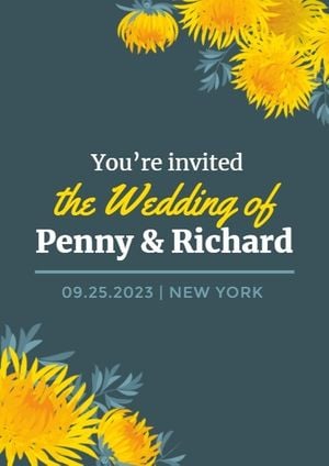 緑と黄色の菊の結婚式イベントプログラム 招待状