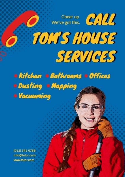 house services, chore, housework, Blue House Cleaning Service Flyer Template