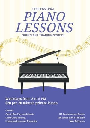 piano lessons, music training, music courses, Piano Training Posters Poster Template