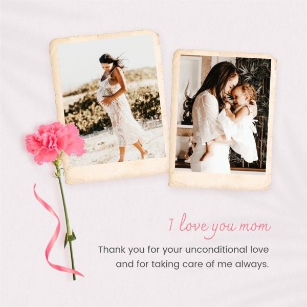 mothers day, mother day, greeting, Pink Carnation Mother's Day Collage Instagram Post Template