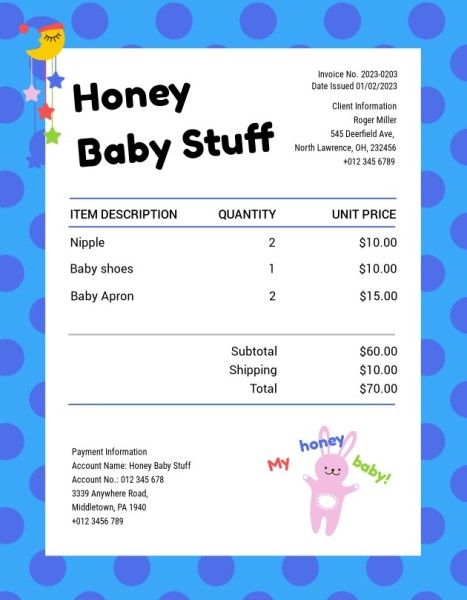 shop, retail, sale, Baby Stuff Invoice Template