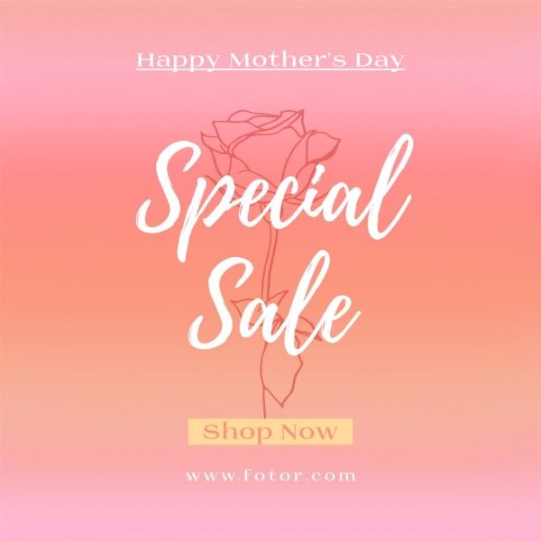 mothers day, mother day, promotion, Yellow Pink Illustration Mother's Day Sale Instagram Post Template