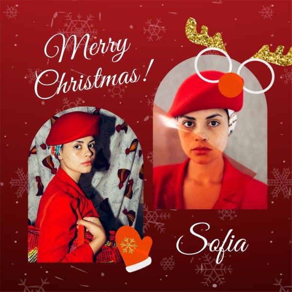 merry christmas, festival, holiday, Red Christmas Selfie Collage Photo Collage (Square) Template
