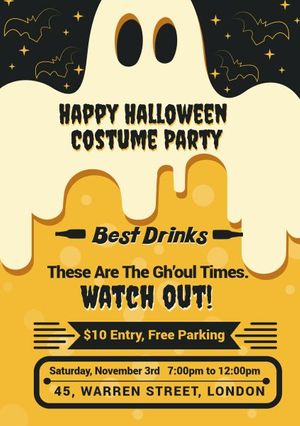 drinks, bar, life, Yellow Halloween Costume Party Flyer Template