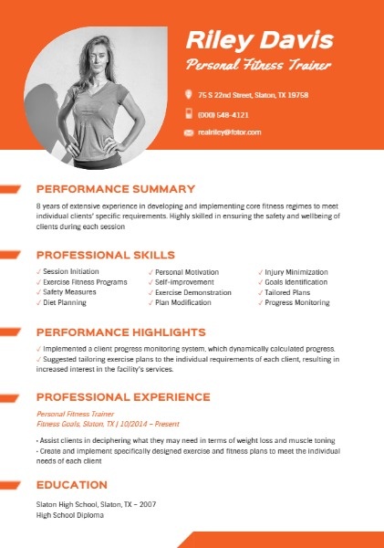 Personal Fitness Trainer Resume