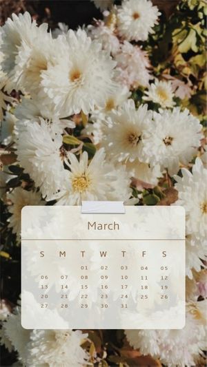 カスタマイズ可能な白いカレンダーの花の春スマホ壁紙のテンプレート Fotorデザインツール