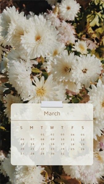 白いカレンダーの花の春 スマホ壁紙