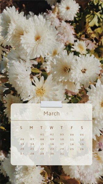 Customizable White Calendar Flower Spring Mobile Wallpaper Templates ...