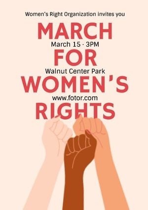 march for women, rights, power, Hand Raising Women's Right Campaign Poster Template