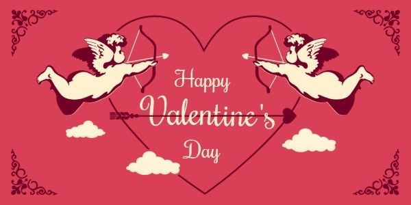 valentines day, couple, lover, Red Valentine's Day Cupid Love Twitter Post Template