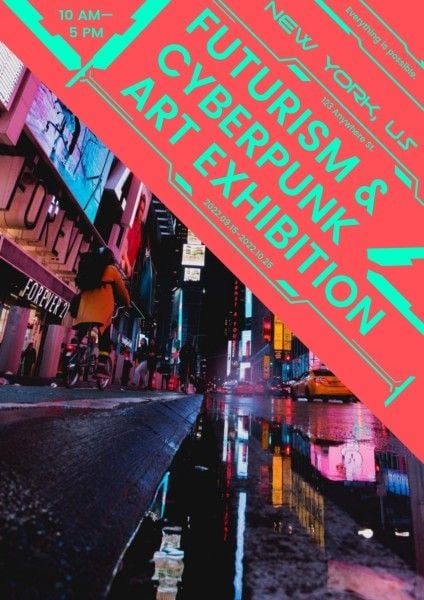 street, new york, event, Red Cyberpunk Art Exhibition Poster Template