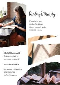 club, book, book store, White Reading And Meeting Activity Flyer Template