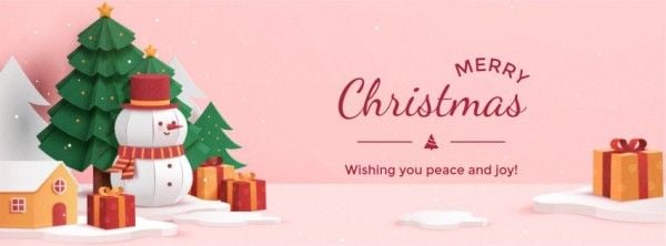 ピンクのかわいいイラストメリークリスマス Facebookカバー