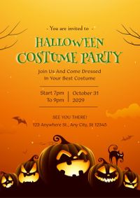 event, pumpkin, celebration, Orange Illustration Halloween Costume Party Invitation Poster Template