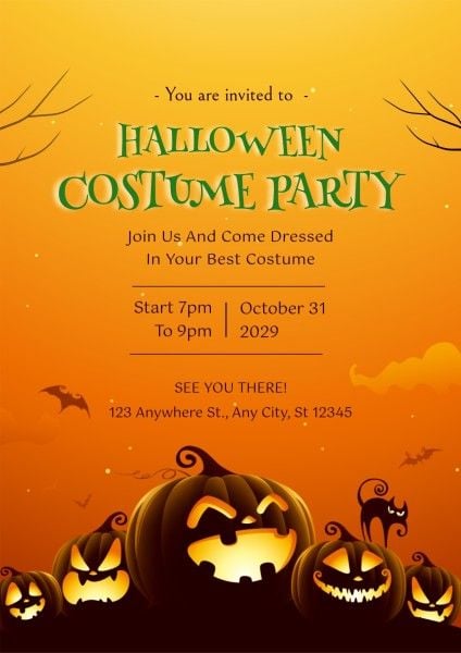 event, pumpkin, celebration, Orange Illustration Halloween Costume Party Invitation Poster Template