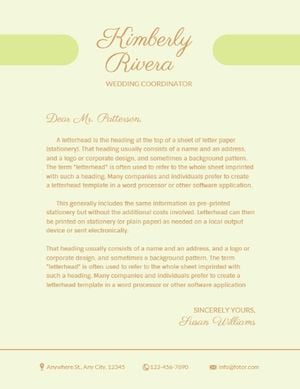 Green Wedding Coordinator Letter Letterhead