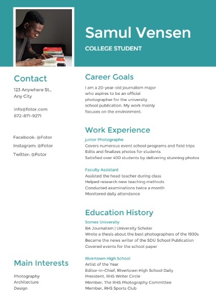 Concise Collage Students CV Resume