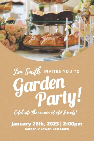 ガーデンパーティー招待の茶色の背景 Pinterestポスト