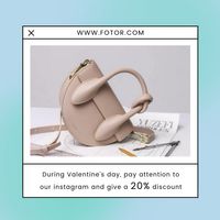 social media, business, fashion, Blue Woman Bag Valentine's Day Sale Instagram Post Template