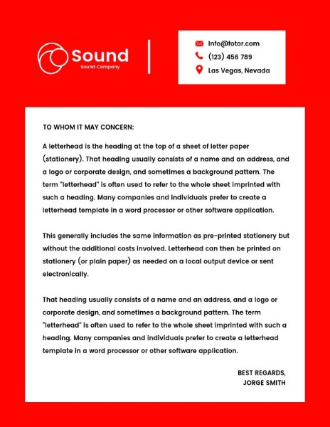Red Simple Sound  Letterhead