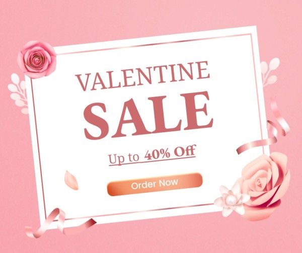 love, valentines promotion, illustration, Pink Heart Valentines Day Sale Promotion Facebook Post Template