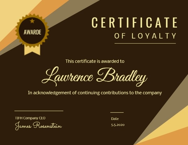 Certificate Of Loyalty Certificate