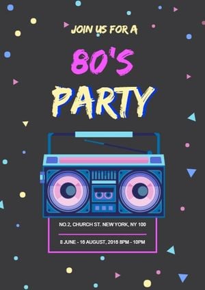 night, event, parties, 80's Party Invitation Template