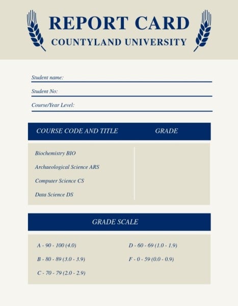 Gray University Report Card Report Card