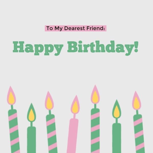happy birthday, friend, party, Pink And Green Candle Birthday Card Instagram Post Template