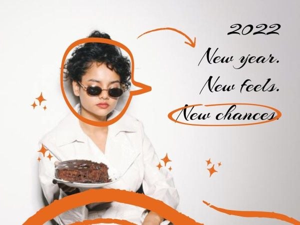 ホワイトオレンジ新年引用符カード メッセージカード