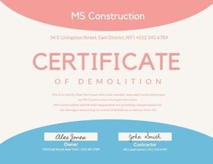 certificate of achivement, achivement, course, Demolition Certificate Template