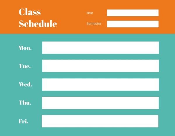 term, semester, blank, Orange And Green Background Class Schedule Template