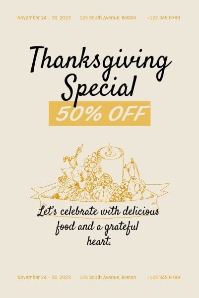 thanksgiving sale, business, promotion, Thanksgiving Restaurant Special Offer Pinterest Post Template