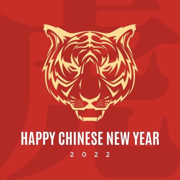 year of tiger, lunar new year, happy new year, Red Happy Chinese New Year Tiger Year Instagram Post Template