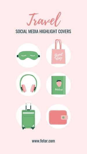 ピンクと緑のイラスト旅行 Instagramハイライトカバー