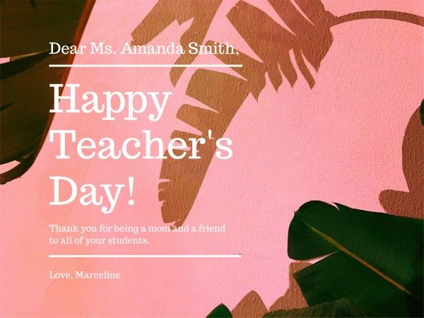 teacher's day, teachers day, greeting, Pink Modern Teachers' Day Card Template
