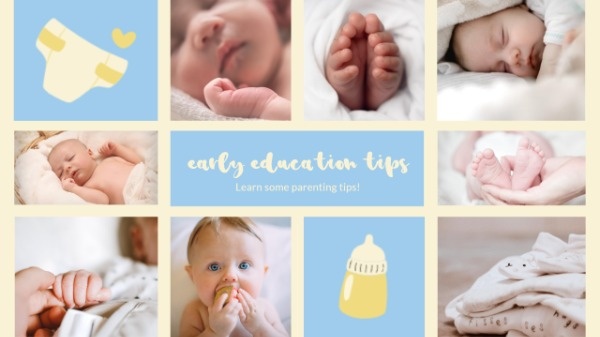 カスタマイズ可能な青と黄色の赤ちゃんコラージュvlogチャンネルyoutubeチャンネルアートのテンプレート Fotorデザインツール