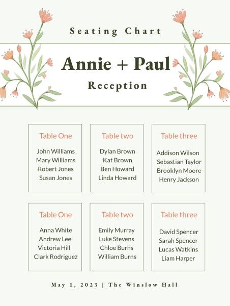 Pink Flower Seating Chart Seating Chart