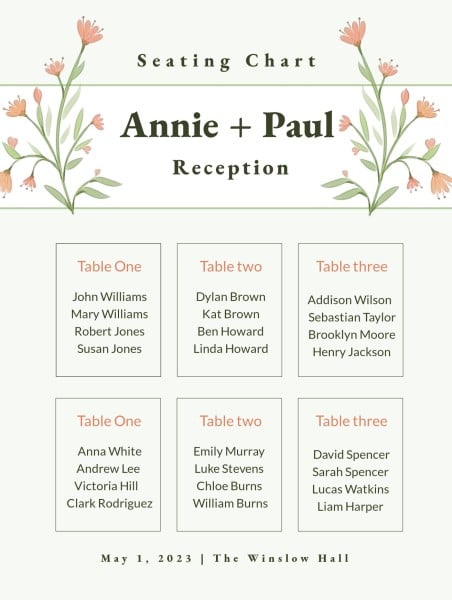 Pink Flower Seating Chart Template