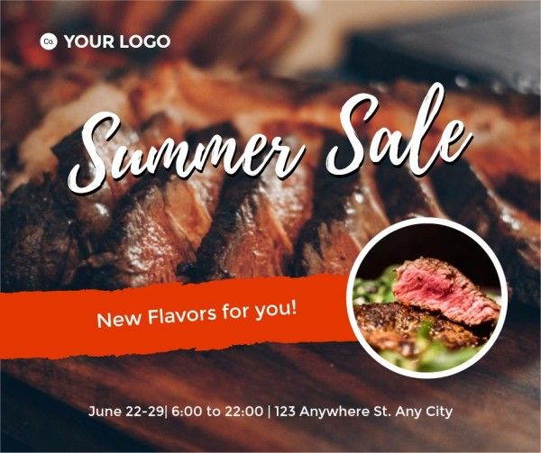 beef, food, restaurant, Red Steak House Summer Sale Facebook Post Template