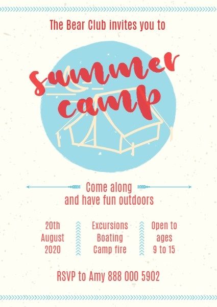 club, camping, trip, Retro Summer Camp Invitation Template