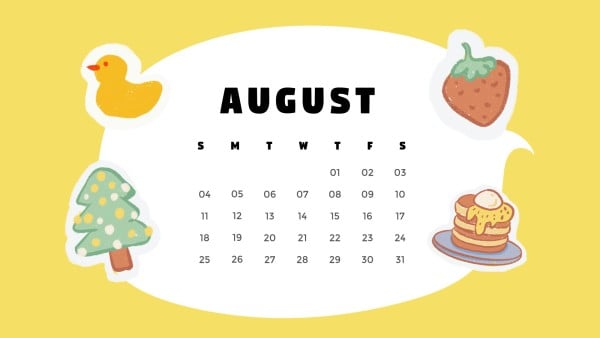 Yellow Cute August Calendar Calendar