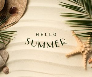 holiday, vacation, summertime, Beige Modern Minimal Sandy Beach Summer Greeting Facebook Post Template