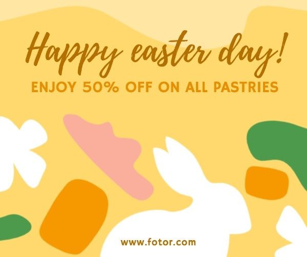 promotion, store, food, Yellow Happy Easter Day Pastries Sale Facebook Post Template